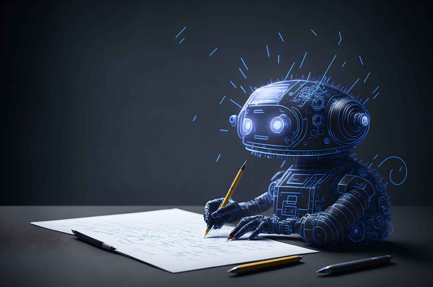 An AI robot writing on a piece of paper 