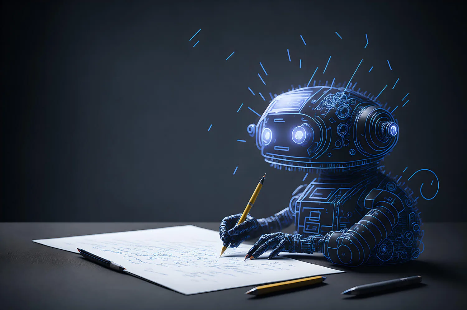 An AI robot writing An AI robot writing on a piece of paper