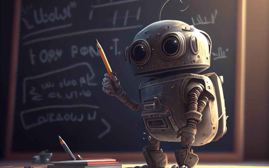 AI-powered robot teacher showing the importance of an essay checker